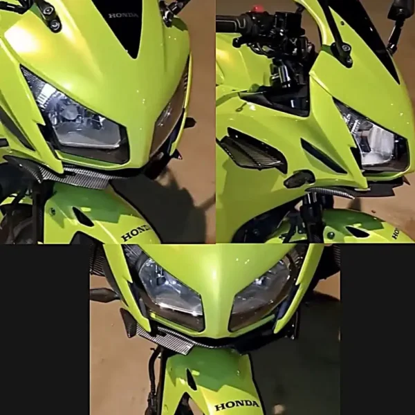 ALERÓN FRONTAL O WINGLET PARA YAMAHA R15 V4🔥 Descripción: Transforma la apariencia de tu Yamaha R15 V4 con este alerón frontal o winglet. Diseñado para añadir un toque deportivo y agresivo, es ideal para quienes buscan destacar en la carretera. Compatibles con: Yamaha R15 V4 Honda CBR300 ¡Y más! (Se pueden adaptar a otros modelos) Este alerón frontal es el complemento perfecto para realzar el estilo de tu motocicleta.