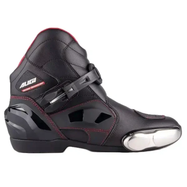 BOTINES AUGI AR2🔥 Descripción: Las botas Augi AR2 fusionan un diseño urbano con un toque deportivo, proporcionando a los motociclistas modernos un equilibrio perfecto entre estilo y funcionalidad. Detalles: Diseño: Estilo urbano con un look deportivo, ideal para el día a día. Material: Cubierta superior de cuero de microfibra para durabilidad y resistencia. Ajuste Preciso: Sistema de bucle superior que asegura un ajuste firme y personalizado. Protecciones: Incorporan protecciones externas de TPU en el talón, punta y tobillo, garantizando seguridad en zonas clave. Flexibilidad: Paneles diseñados para ofrecer mayor flexibilidad y comodidad durante la conducción. Comodidad Interna: Forro interior cómodo y transpirable que mantiene tus pies frescos. Cierre Seguro: Sistema de cierre lateral con tapa superior de velcro para un ajuste seguro. Durabilidad: Costuras reforzadas en zonas de alta tensión, aumentando la vida útil de las botas. Suela Antideslizante: Fabricada en caucho natural, proporciona un agarre óptimo en diversas superficies. Ventilación: Entradas y salidas de aire incorporadas para una mejor circulación del aire. Protección Reemplazable: Protector externo del pie reemplazable para mayor durabilidad. Confort Adicional: Plantilla acolchada que ofrece un extra de comodidad durante largas jornadas. Funcionalidad Extra: Protector de pata de cambios incorporado y refuerzo de nailon rígido en el tobillo para una protección extra. Las botas Augi AR2 son la elección ideal para los motociclistas que buscan combinar estilo urbano con la protección y funcionalidad necesarias para sus recorridos.