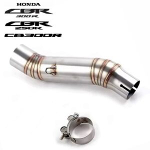CODO DE ACOPLE DE ESCAPE PARA HONDA CBR 300R, 250R y CB300R🔥 Codo conector de acero inoxidable para acoplar escapes deportivos de entrada de 51 mm (escapes universales). Compatible con: Honda CBR 300R Honda CBR 250R Honda CB 300R Incluye abrazadera. Este codo de acople de escape proporciona una solución eficiente y duradera para mejorar el rendimiento de tu motocicleta, asegurando una instalación segura y ajustada para una experiencia de conducción óptima.