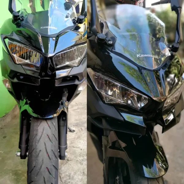 ALERÓN FRONTAL O WINGLET PARA KAWASAKI NINJA 400🔥 Mejora el estilo de tu Kawasaki Ninja con este alerón frontal o winglet, diseñado para complementar el diseño deportivo de tu moto. Este accesorio realza las líneas agresivas y aerodinámicas de la motocicleta, dándole un aspecto más personalizado y llamativo. Compatibilidad: Kawasaki Ninja 400 Kawasaki Ninja 300 Kawasaki Ninja 250R (Se pueden adaptar a otros modelos). Este alerón es la elección perfecta para quienes buscan un toque único y estilizado en su moto, adaptándose a diferentes modelos para ofrecer un estilo distintivo.