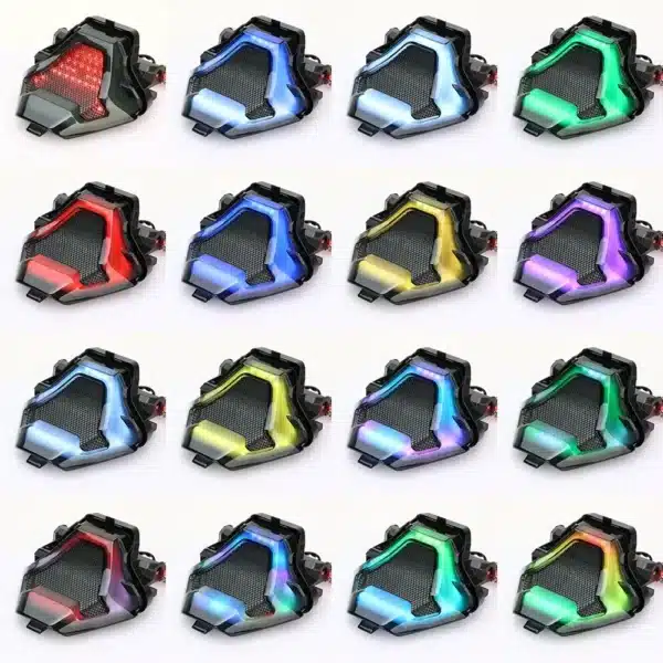 FOCO INTEGRADO LED RGB YAMAHA R3, R3A, y MT-03, MT-07 Estos foco ahumados presentan 108 luces LED, cuentan con señales de dirección secuencial. Su diseño futurista y deportivo complementa la estética de la motocicleta, ofreciendo una apariencia atractiva. Además, el parpadeo secuencial mejora la visibilidad y atrae más atención en comparación con las luces de dirección convencionales. Eficiencia y Durabilidad Estos LEDs son altamente eficientes, bajo calor, bajo consumo de energía y sin estructura de filamento, lo que resulta en un ahorro energético superior a los productos de iluminación tradicionales. Son impermeables, duraderos y tienen un rendimiento elevado a bajas temperaturas. Características Material: 108 perlas de lámpara SMD de alto brillo y carcasa de plástico ABS de alta resistencia. Tipo de fuente de luz: LED Voltaje de entrada: 12V Color de la carcasa: Negro Color de las lentes: Ahumado Grado de impermeabilidad: IPX5 (presunto, para mayor coherencia con la durabilidad e impermeabilidad) Compatibilidad Compatible con: Yamaha R3 Yamaha R3A Yamaha MT-03 Yamaha MT-07 (2013 – 2017) Conexiones Cable negro: Conectado al polo negativo Cable rojo: Conectado a las luces de conducción Cable verde: Conectado a la luz de freno (intermitente continuo) Cable azul: Conectado a la señal de giro izquierda Cable azul: Conectado a la señal de giro derecha
