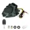 FOCO INTEGRADO LED RGB YAMAHA R3, R3A, y MT-03, MT-07 Estos foco ahumados presentan 108 luces LED, cuentan con señales de dirección secuencial. Su diseño futurista y deportivo complementa la estética de la motocicleta, ofreciendo una apariencia atractiva. Además, el parpadeo secuencial mejora la visibilidad y atrae más atención en comparación con las luces de dirección convencionales. Eficiencia y Durabilidad Estos LEDs son altamente eficientes, bajo calor, bajo consumo de energía y sin estructura de filamento, lo que resulta en un ahorro energético superior a los productos de iluminación tradicionales. Son impermeables, duraderos y tienen un rendimiento elevado a bajas temperaturas. Características Material: 108 perlas de lámpara SMD de alto brillo y carcasa de plástico ABS de alta resistencia. Tipo de fuente de luz: LED Voltaje de entrada: 12V Color de la carcasa: Negro Color de las lentes: Ahumado Grado de impermeabilidad: IPX5 (presunto, para mayor coherencia con la durabilidad e impermeabilidad) Compatibilidad Compatible con: Yamaha R3 Yamaha R3A Yamaha MT-03 Yamaha MT-07 (2013 – 2017) Conexiones Cable negro: Conectado al polo negativo Cable rojo: Conectado a las luces de conducción Cable verde: Conectado a la luz de freno (intermitente continuo) Cable azul: Conectado a la señal de giro izquierda Cable azul: Conectado a la señal de giro derecha
