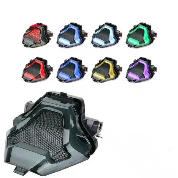 FOCO INTEGRADO LED RGB YAMAHA R3, R3A, y MT-03, MT-07 Estos foco ahumados presentan 108 luces LED, cuentan con señales de dirección secuencial. Su diseño futurista y deportivo complementa la estética de la motocicleta, ofreciendo una apariencia atractiva. Además, el parpadeo secuencial mejora la visibilidad y atrae más atención en comparación con las luces de dirección convencionales. Eficiencia y Durabilidad Estos LEDs son altamente eficientes, bajo calor, bajo consumo de energía y sin estructura de filamento, lo que resulta en un ahorro energético superior a los productos de iluminación tradicionales. Son impermeables, duraderos y tienen un rendimiento elevado a bajas temperaturas. Características Material: 108 perlas de lámpara SMD de alto brillo y carcasa de plástico ABS de alta resistencia. Tipo de fuente de luz: LED Voltaje de entrada: 12V Color de la carcasa: Negro Color de las lentes: Ahumado Grado de impermeabilidad: IPX5 (presunto, para mayor coherencia con la durabilidad e impermeabilidad) Compatibilidad Compatible con: Yamaha R3 Yamaha R3A Yamaha MT-03 Yamaha MT-07 (2013 – 2017) Conexiones Cable negro: Conectado al polo negativo Cable rojo: Conectado a las luces de conducción Cable verde: Conectado a la luz de freno (intermitente continuo) Cable azul: Conectado a la señal de giro izquierda Cable azul: Conectado a la señal de giro derecha