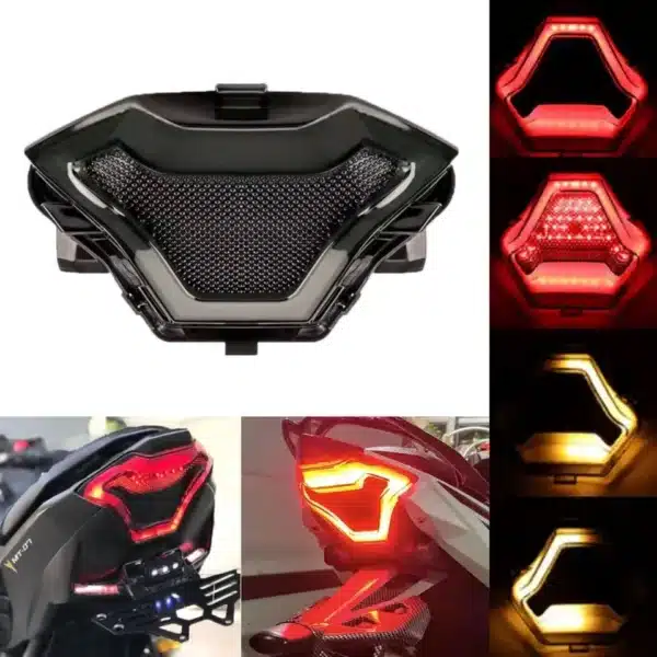 Foco Integrado LED para Yamaha R3, R3A, MT-03, y MT-07 (2013 - 2017) 🔥 Este foco LED ahumado cuenta con 108 luces LED, incluyendo señales de dirección secuenciales, ofreciendo un diseño futurista y deportivo que complementa la estética de las motocicletas. El parpadeo secuencial mejora la visibilidad y asegura mayor atención comparado con las luces tradicionales. Características: Material: 108 perlas SMD de alto brillo, carcasa de plástico ABS de alta resistencia. Fuente de luz: LED. Voltaje de entrada: 12V. Carcasa: Color negro. Lentes: Ahumadas. Impermeabilidad: IPX5. Este foco LED es altamente eficiente, resistente a bajas temperaturas, con bajo consumo de energía, ofreciendo durabilidad y ahorro energético superior. Ideal para mejorar la visibilidad y la apariencia de tu motocicleta. Compatible con: Yamaha R3, R3A, MT-03, MT-07 (2013 - 2017). Conexiones: Negro: Polo negativo. Rojo: Luces de conducción. Verde: Luz de freno (intermitente continuo). Azul: Señal de giro izquierda. Azul: Señal de giro derecha.