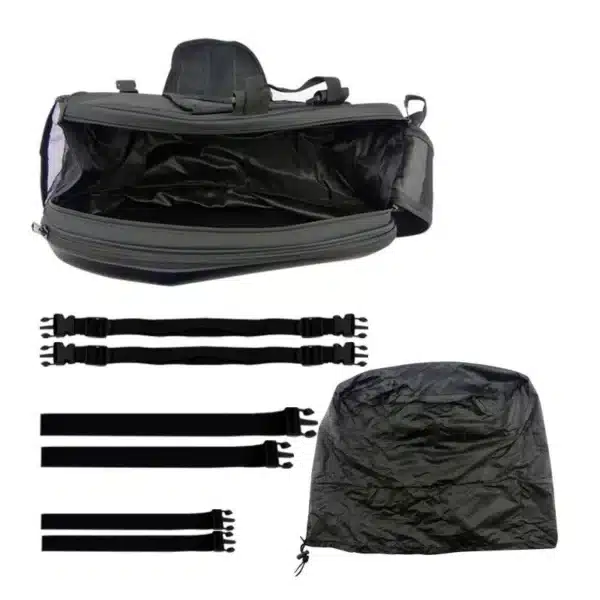 ALFORJAS LATERALES SEMIRRÍGIDAS TAICHI TIPO CARBÓN Las alforjas laterales TAICHI son la solución ideal para transportar tus pertenencias sin sacrificar estilo ni comodidad. Con diseño semirrígido tipo carbono, ofrecen un equilibrio perfecto entre estructura firme y flexibilidad, adaptándose tanto a viajes largos como al uso diario. Características: • Estructura semirrígida con acabado tipo carbono • Capacidad de 18 a 29 litros por alforja gracias a su sistema expandible • Medidas: 45 cm de largo x 30 cm de alto x 18 cm de ancho (expandible a 28 cm) • Amplio espacio para herramientas, documentos o casco • Cierres de alta calidad para mayor seguridad • Incluyen múltiples correas ajustables para una instalación firme y adaptable • Color disponible: negro • Funda impermeable incluida para proteger contra la lluvia y la suciedad Estas alforjas combinan funcionalidad y diseño, ideales para quienes buscan practicidad y estilo en cada ruta.