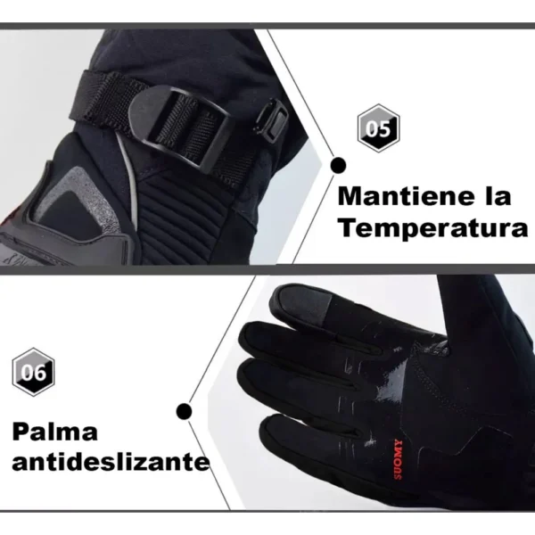 GUANTES LARGOS IMPERMEABLES🔥 Estos guantes para motocicleta están diseñados para ofrecer protección y comodidad en climas fríos o húmedos. Su resistencia al agua y al viento mantiene tus manos cálidas y secas, mientras que su construcción robusta asegura la protección en caso de caídas. Detalles: Resistencia al Agua y Viento: Protege tus manos en condiciones adversas, manteniéndolas secas y cómodas. Protección en Nudillos y Manos: Equipados con parches antideslizantes y acolchado adicional para una mayor seguridad. Función de Pantalla Táctil: Compatible con dispositivos de pantalla táctil en el dedo índice, permitiendo el uso del teléfono sin quitarse los guantes. Versatilidad: Adecuados para motocicletas y otros deportes al aire libre. Comodidad y Flexibilidad: Son flexibles, lavables y cuentan con correas en la muñeca para colgarlos fácilmente. Estos Guantes Largos Impermeables son la elección perfecta para cualquier motociclista que necesite un par de guantes confiables, cómodos y protectores en condiciones climáticas desafiantes