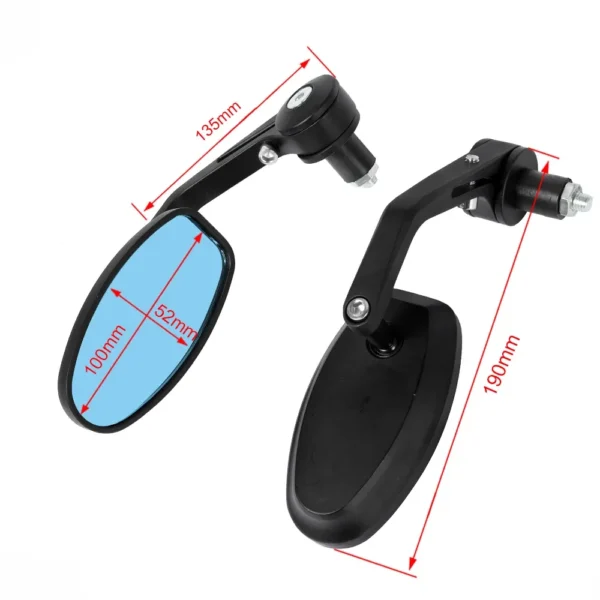 ESPEJOS RETROVISORES OVALADOS ANTIRREFLEJO DE PUÑO DE MOTO🔥 Descripción: Espejos retrovisores ovalados, diseñados para instalarse en el puño de la moto. Estos espejos cuentan con una tonalidad azul antirreflejo que reduce los destellos, mejorando la visibilidad y la seguridad durante la conducción. Características: Tonalidad azul con tratamiento antirreflejo. Diseño ovalado con dimensiones de 10cm x 5cm x 2cm. Brazo de 13cm para un ajuste óptimo. Carcasa completamente metálica para mayor durabilidad. Compatibles con la mayoría de los manillares de moto.