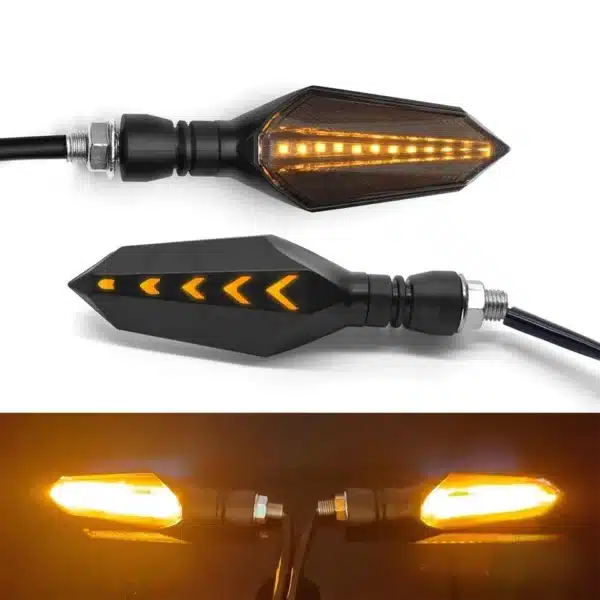 Intermitentes LED Secuenciales 🔥 Estos intermitentes LED secuenciales ofrecen un diseño moderno y una señalización más efectiva. Su parpadeo dinámico mejora la visibilidad y añade un toque sofisticado a cualquier motocicleta. Características: Voltaje: 12V Tecnología de intermitencia secuencial. Diseño compacto y estilizado. Fácil de instalar. Ideales para quienes buscan actualizar la estética y la seguridad de su moto con un producto duradero y eficiente.