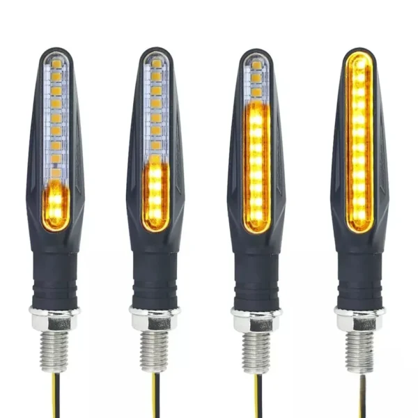 Intermitentes LED Secuenciales Finos 🔥 Estos intermitentes LED secuenciales de diseño delgado son la elección ideal para los motociclistas que buscan un estilo moderno y una mayor visibilidad. Su tecnología secuencial ofrece un efecto de señalización más llamativo y efectivo que los intermitentes convencionales. Características: Voltaje: 12V. Diseño delgado y moderno. Función de intermitencia secuencial. Fácil instalación. Perfectos para mejorar la estética y seguridad de cualquier motocicleta, estos intermitentes LED son altamente eficientes y garantizan una iluminación clara y precisa en todas las condiciones.