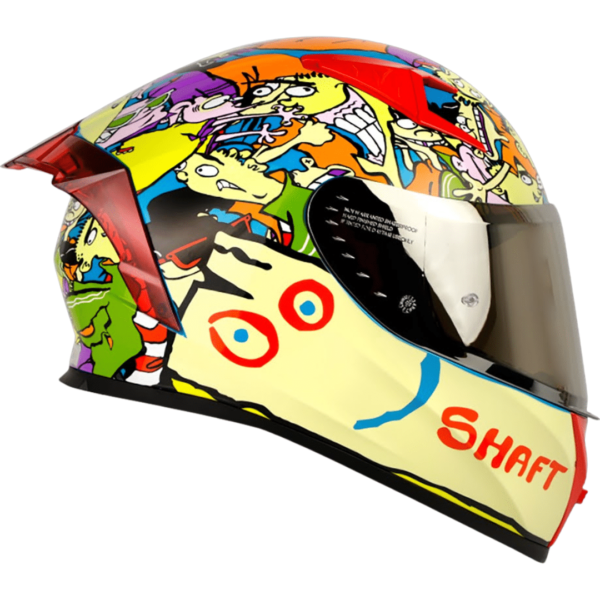 CASCO INTEGRAL 526SP EVO ED HEADS + VISOR TRANSPARENTE DE REGALO. EDICIÓN LIMITADA El casco SH-526SP Evo de la marca Shaft es una edición limitada en colaboración con Cartoon Network, diseñada para los entusiastas de la animación que buscan estilo y seguridad en la carretera.